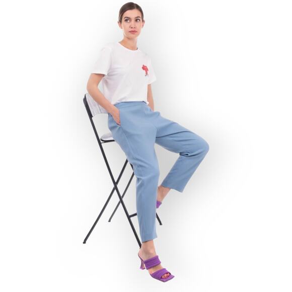 Piazza Sempione Light Blue Hilary Pants M Office Career Pull On Elastic Neutral - Picture 1 of 9